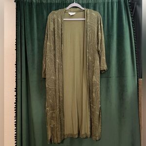 Liz Claiborne 3/4 Sleeve Open Long Cardigan/Duster Green with Black Design Sz XL
